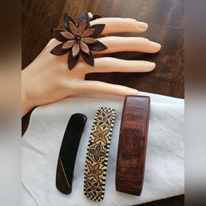 Barrettes & Leather Elastic Ponytail Holder